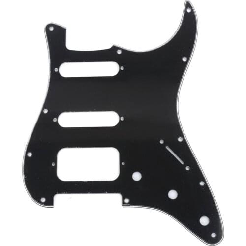 Musiclily Pro 11-Hole Round Corner HSS Guitar Strat Pickguard for USA/Mexican Stratocaster Open Pickup, 3Ply Black