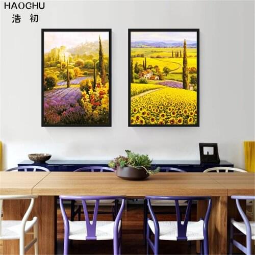 HAOCHU American country scenery Yellow FLOWER Murals WALL PICTURE Canvas Painting Wall Painting poster decorations for home cafe