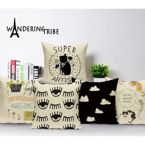 Cartoon animal cushion cover black outdoor cushions custom High Quality linen throw pillows cats pillow cushion decorative
