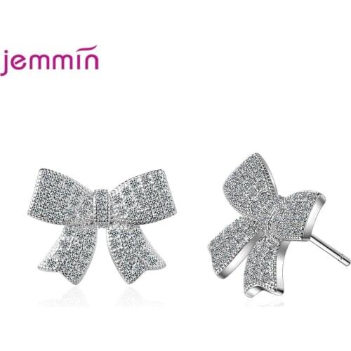 Latest 925 Sterling Silver Big Bow Stud Earrings for Women Luxury Full Cubic Zircon Bridal Bridesmaids Ear Jewelry Brincos