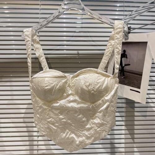 2021 Summer New Fashion Solid Color Camisole Folds Elastic Corset Brassiere Slim Cropped Top with Padded Vest For Women Y1392