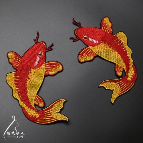 New high quality embroidered 4pcs/lot carp patches for clothes such a jack, carp design big pcs sewing patches for clothing