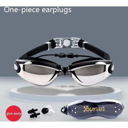 HD Swimming Goggles for Men and Women with Large Frame Waterproof and Anti-fog Plating Swimming Diving Goggles with Earplugs