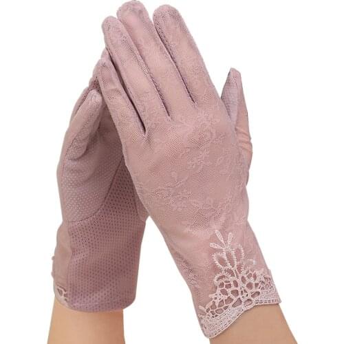 Sexy Summer Women UV Sunscreen Short Sun Screen Flowers Gloves Thin Ice Silk Lace Touch Screen Lady Viscose Driving Gloves J50