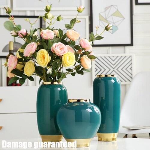 Simple Ceramic Jingdezhen Art Vase Blue Gold Tabletop Green Plant Pot Home Office Vases Decorative