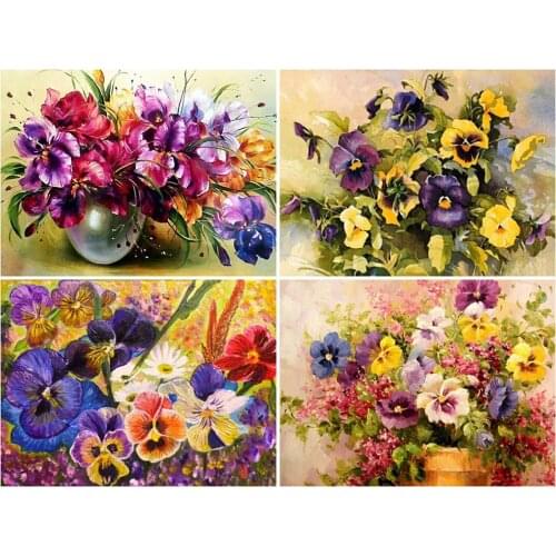 5D DIY Diamond Painting Full Drill Flower Pansy Diamond Mosaic Stitch Interior Paintings Art Picture Handicraft Home Decor