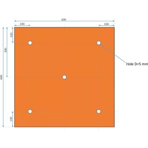 600x600 Silicone Heater Pad 3D Printer Heated Bed 1000w@220v C/W Adhesive, NTC 100K, With 5 Holes