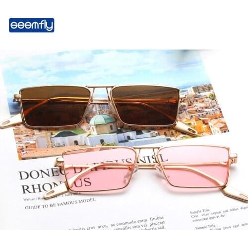 Seemfly 2021 Small Square Metal Sunglasses Women Luxury Brand Designer Fashion Colorful Clear Lens Men Shade UV400 Sun Glasses