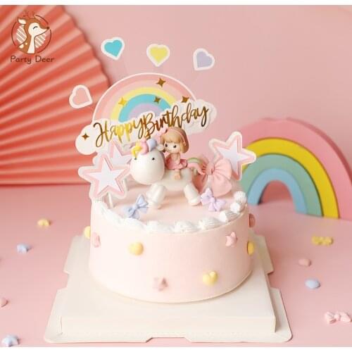 Unicorn Girl Straw Cake Topper for Birthday Party Decor Hairball Clouds Baking Supplies Ladder Baby Shower Dessert Love Gifts