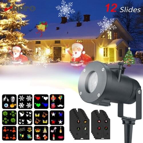12 Pattern Outdoor Waterproof Projector Lamp LED Christmas Snowflake Spotlight Birthday Halloween Wedding Projector Lights