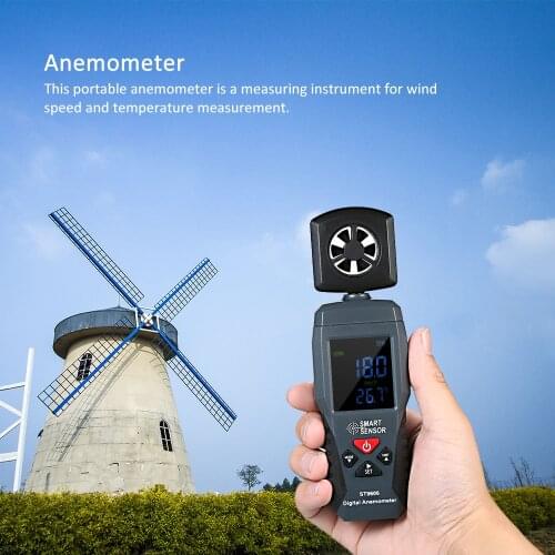 SMART SENSOR ST9606 Digital LCD Anemometer Thermometer Portable Wind Speed Measuring Meter Air Velocity Gauge Windmeter Windsurf