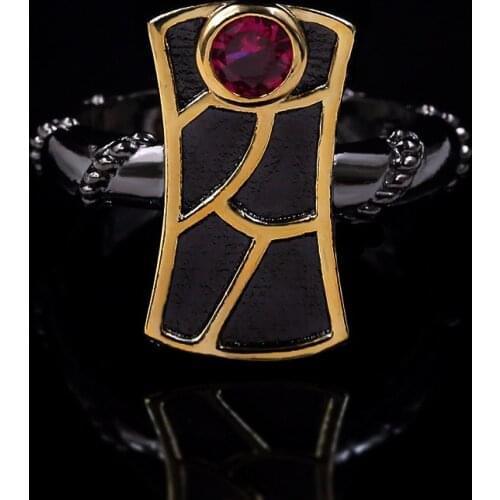 Unique Creative Geometric Earrings Black Gold Double Color Ring Red Zircon 925 Silver Jewelry Ladies Ring Party Set Ring Earring