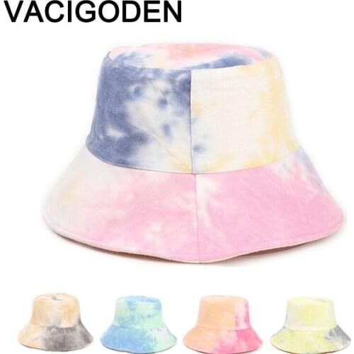 VACIGODEN Women Fashion Reversible Tie Dyeing Printed Bucket Hat Mixed Colors Sunbonnet Fedoras Outdoor Corduroy Fisherman Caps