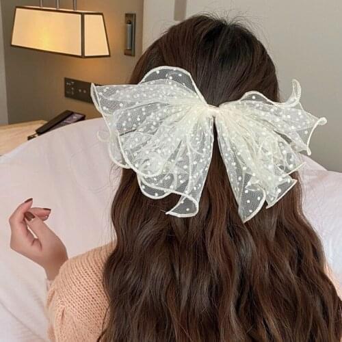 2021 Japan Simple Cute Women Hair Pins Lace Black White Net Yarn Big Bowknot Fairy Hair Clips for Girl Fashion Hair Accessories
