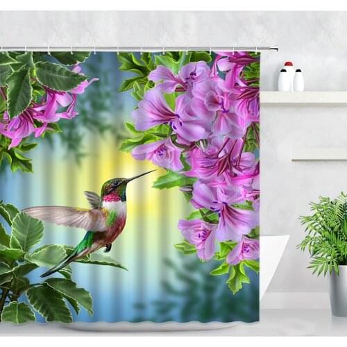 3D Purple Flowers Birds Rural Scenery Waterproof Fabric Bathroom Curtains Flowral Plants Nordic Modern Home Decor Shower Curtain