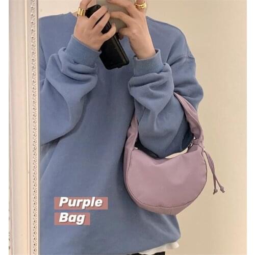 Women PU Handbag Autumn Winter Soft Clutch Ins Fashion Plicated Girls Shopping Cross-body Majestic Purple White