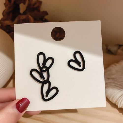 LOVOACC Sweet Black White Soft Plush Love Heart Earrings for Women Hairy Hollow Heart Asymmetric Dangle Earrings Korean Jewelry