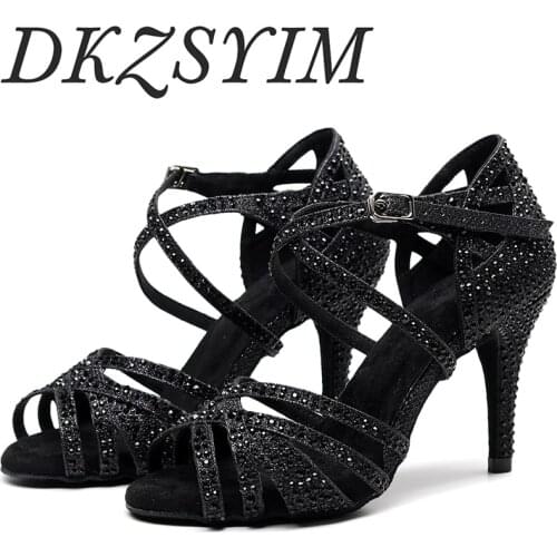 Hot sale discounts and promotions jazz salsa latin dance shoes dancing woman sexy high heels summer rhinestone Black 6-10 cm
