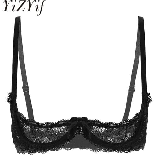 Women Sexy Bra See Through Sheer Lace Sexy Lingerie Adjustable Straps Open Cups Push Up Underwired Bra Tops Erotic Underwear