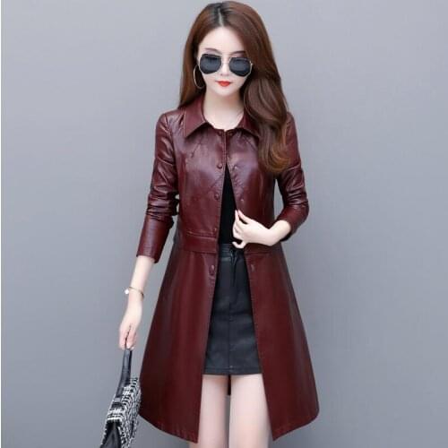 Plus Size Leather Coat Women Jackets New 2021 Spring Womens Leather Jacket Long Slim Motorcycle Leather Clothing Female PU