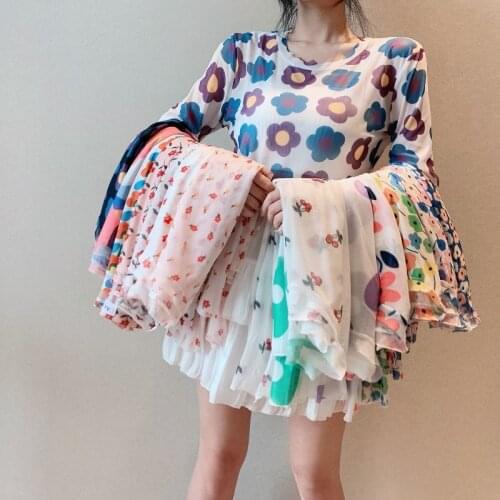 Women Undershirts Elegant Style 2021 New Summer Korean Ladylike Flower Tops Gauze Full O-Neck Girls Tops Rashguard Sweet