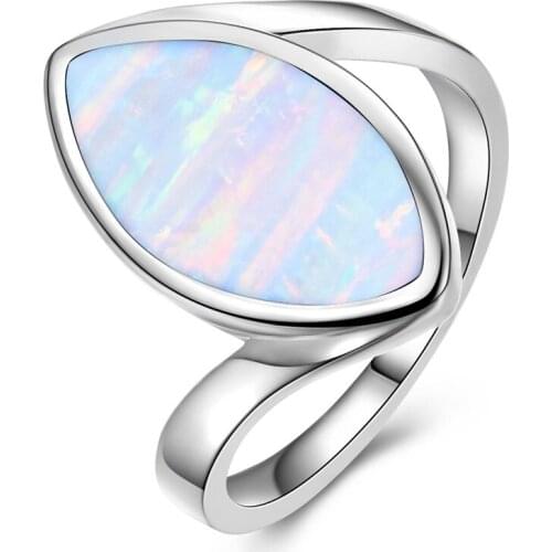Boho Female Blue White Fire Opal Ring Big Silver Color Wedding Band Ring Jewelry Promise Engagement Rings For Women
