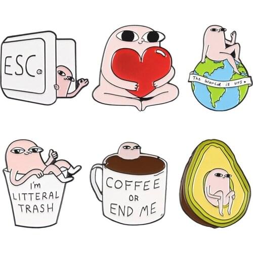 1PC Cartoon Clip Mob Avocado Coffee Cup Earth Love Brooch And Enamel Pins For Women And Men Backpack Bags Badge Gifts Jewelry