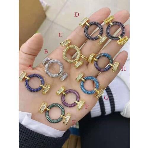 23*44 mm Rainbow CZ Micro Pave Round Shape Connector , Gold /colorful Color Carabiner Clasp