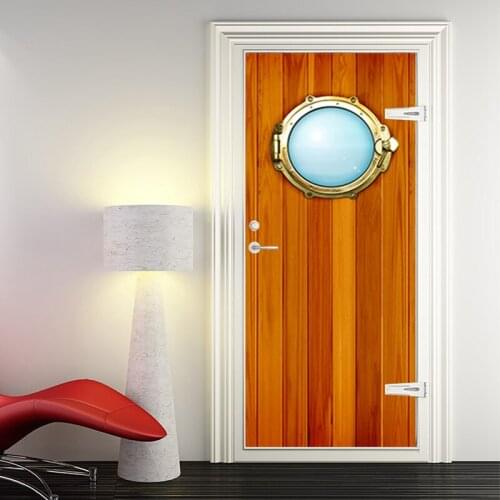 3D Simulation Wooden Door Door Sticker Self Adhesive Wall Sticker DIY Renovation Waterproof Poster for Home Decor-ABUX