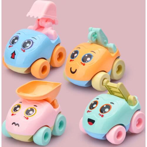 4Pcs/Set Cartoon Inertial Engineering Vehicle Mini Car Toys For Children Boys Girls Plastic Pull Back Excavator Toy Toddlers Gif