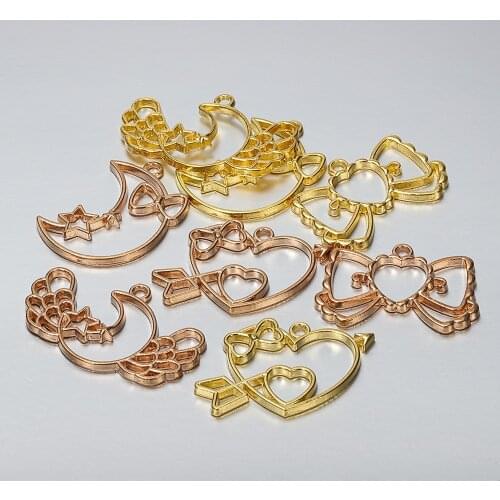 4pcs/set Frame for UV Epoxy Resin Silicone Mold DIY Gold Bow Knot Heart Frame Metal Pendant Base Handmade Resin Crafts DIY