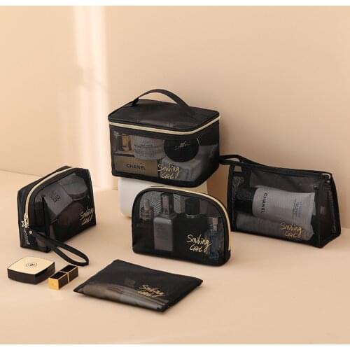5 Pieces Mesh Cosmetic Bag Mesh Makeup Bags Black Mesh Zipper Pouch for Offices Travel Storage Bags Toiletry Bags Makeup Pouch