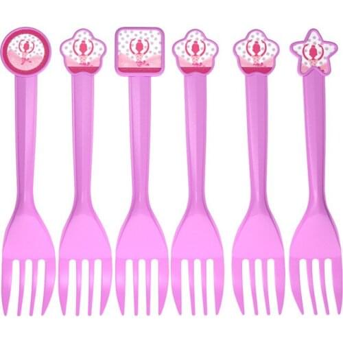 6pcs Lovely Ballet Girl Theme Disposable Forks for Kids Birthday Party Gender Reveal Pink Cartoon Plastic Forks Party Supplies