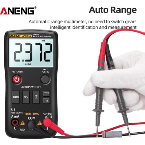 ANENG AN113A Digital Multimeter True RMS with Temperature Tester 4000 Counts Auto-Ranging AC/DC Transistor Voltage Meter