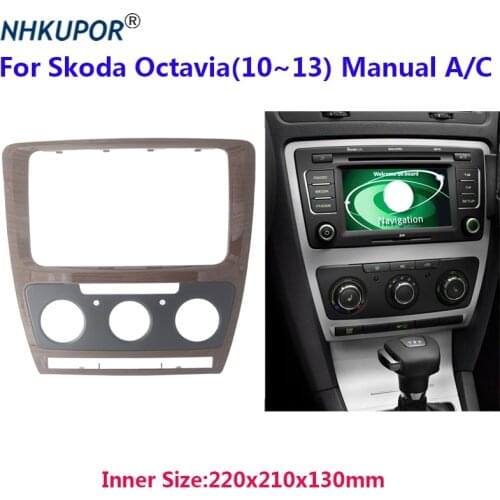 Car Radio Fascia Center Console Holder For Skoda Octavia Manual A/C 2010-2013 Peach Wood Stereo Panel Frame Kit Faceplate Bezel
