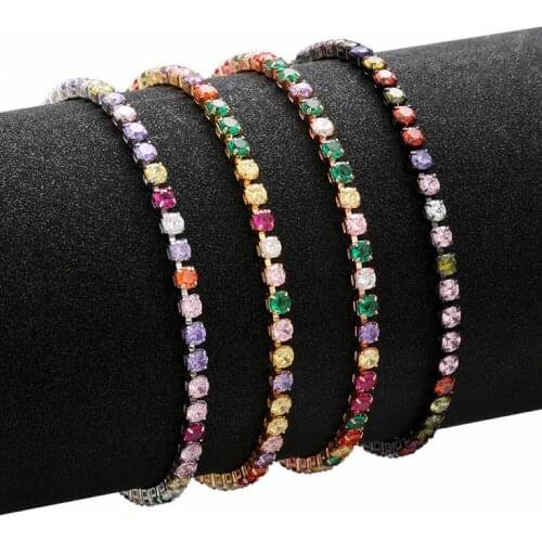Charm Bracelet Femme gold color Jewelry Colorful Zircon Rainbow Bracelets Bangles Pulseira Masculina bijoux