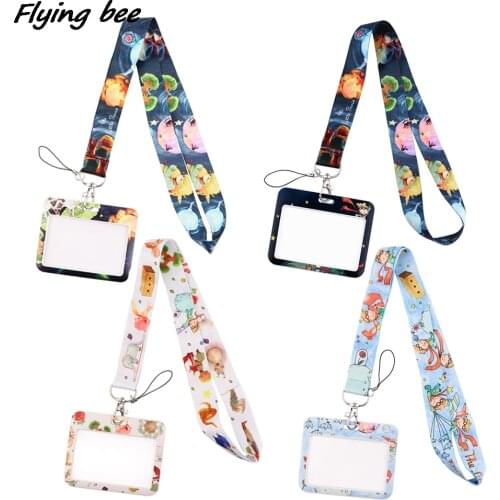 Flyingbee X1998 Cartoon Prince Fox Rose Lanyard Card ID Holder Car KeyChain ID Card Pass Gym Phone Badge Key Ring Holder Jewelry