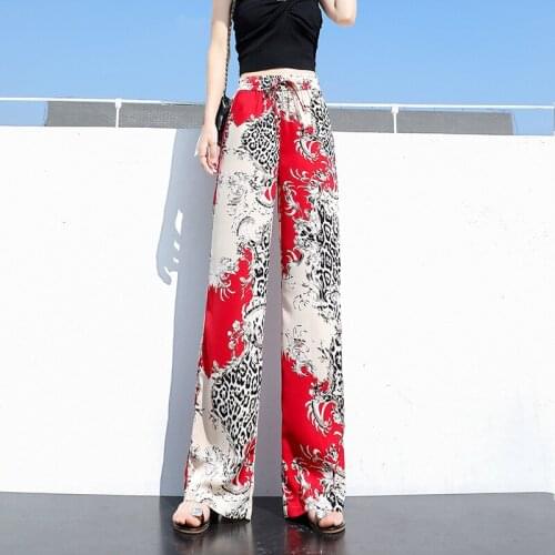 Womens Pants New Fashion Oversize Trousers Female Printed Wide Leg Pants Summer Casual Loose High Waist Pants for Girls