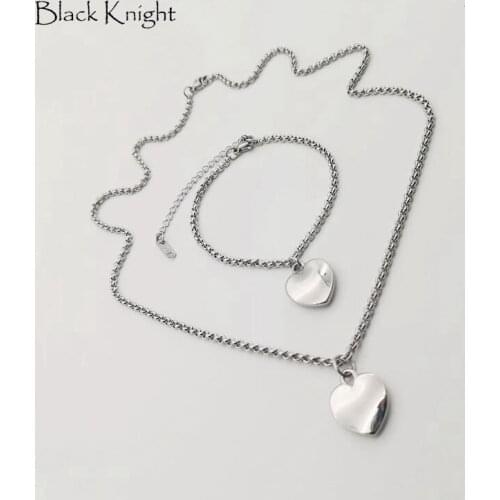 Black Knight ladies Heart pendant necklace Bracelet Silver color stainless steel Heart Jewelry set necklace bracelet BLKN0776