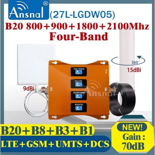 B20 800 900 1800 2100Mhz Four-Band Cellphone Repeater GSM 2G 3G 4G Cellular Amplifier LTE UMTS DCS GSM 4G Network Signal Booster