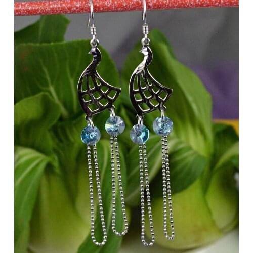 Guarantee Plain 925 Sterling Silver, Peacock Austria crystal Earrings, 3 g, EA31089-blue