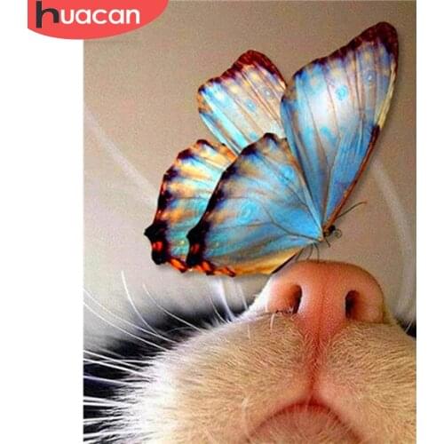 HUACAN 5D DIY Diamond Painting Full Round Square Animal Diamond Embroidery Sale Cat Butterfly Rhinestones Mosaic Wall Art