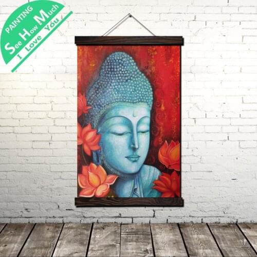 Buddha The Enlighten Scroll Painting Canvas Vintage Poster and Print Wall Art Pictures Living Room Bedroom Farmhouse Decoration