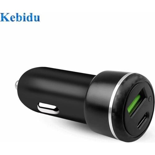 KEBIDU 18W Usb Car Charger QC3.0 Usb Auto Charge for phone USB FCP/QC2.0/QC3.0/AFC Fast PD USB C Car Charger