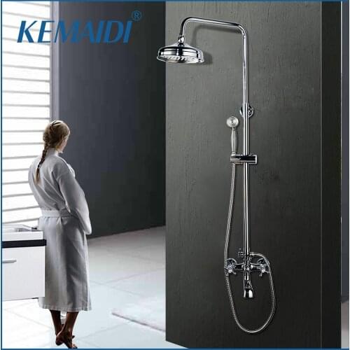 KEMAIDI Bath Shower Mixer with Hand Shower Chrome Solid Brass Silver-plated Finish Bathroom Shower Set Rain Shower Head Tap