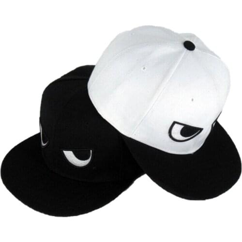 Unisex Eyes Embroidered Flat Brim Hip-Hop Women Cotton Cap Baseball Cap Couple Snap Adjustable Caps Outing Solid Color Sun Hat