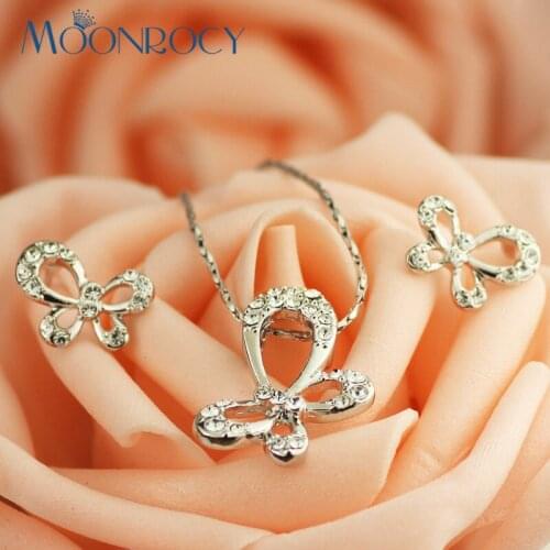 MOONROCY Zirconia Fashion Crystal Necklace and Earrings Set Free Shipping Jewelry Set wholesale for women Gift