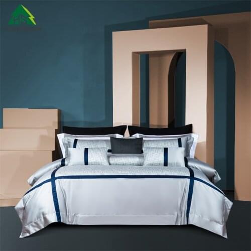 Ice Crack Blue Line Design Grey Fabric Bedding Sets 4Pcs Yarn Dyed Jacquard Bed Linens King Size Duvet Cover Pillowcase Bedsheet