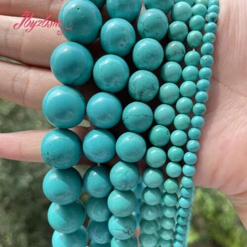 Round Smooth Blue Turquoises Stone Loose Spacer Beads 15" for DIY Women Men Necklace Bracelets Jewelry Making 4.6.8.10.12.14mm