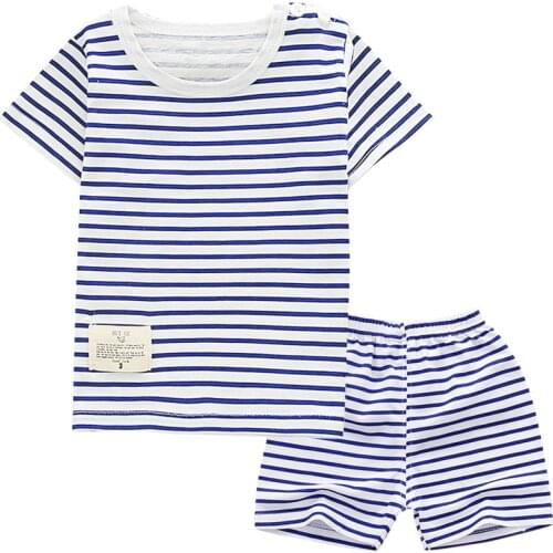 Hot sale baby clothes set best quality 100% cotton summer kids clothes striped baby boy and girl clothes children sets tshirt